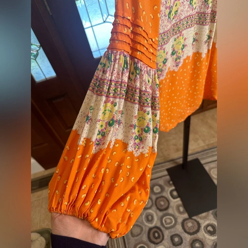 Anthropologie Maeve Ceresco Orange Floral Peasant Blouse NEW - Picture 6 of 10
